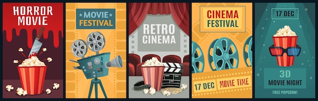 Movie poster. horror film, cinema camera and retro movies night posters template.