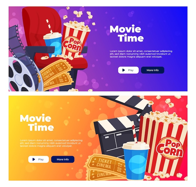 Vector movie poster template banner with the image of cinema elements online cinema film festival vector illustration