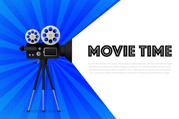 Movie projector retro cinema cinematography festival movie time vector illustration