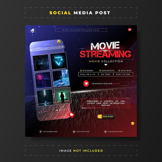 Vector movie streaming promotion sale template for social media post