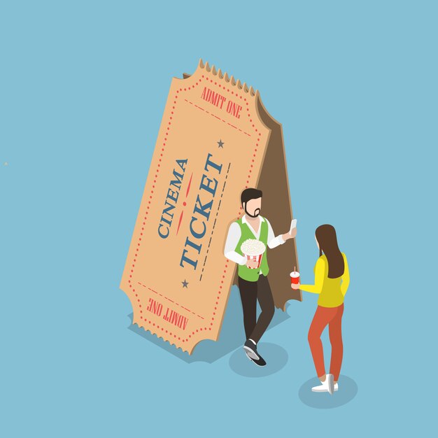 Movie tickets flat isometric  concept.