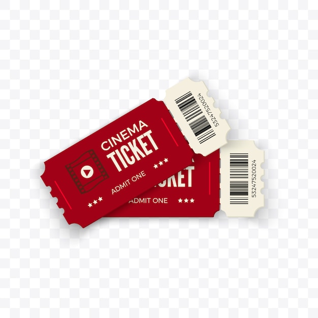 Билеты в кино. билеты в кино красная пара на прозрачном фоне. иллюстрация