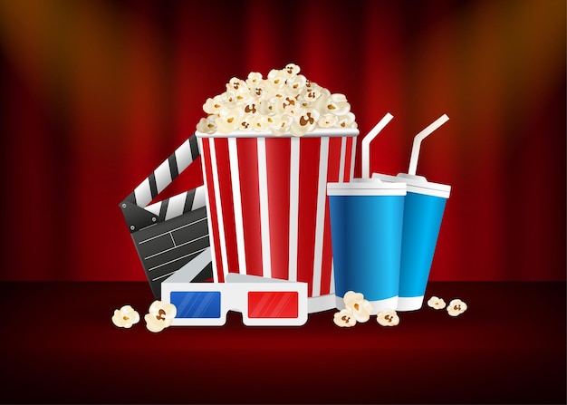 あらゆる目的のための映画の時間の素晴らしいデザイン現実的な映画館の映画のポスターテンプレート3dバナーの背景