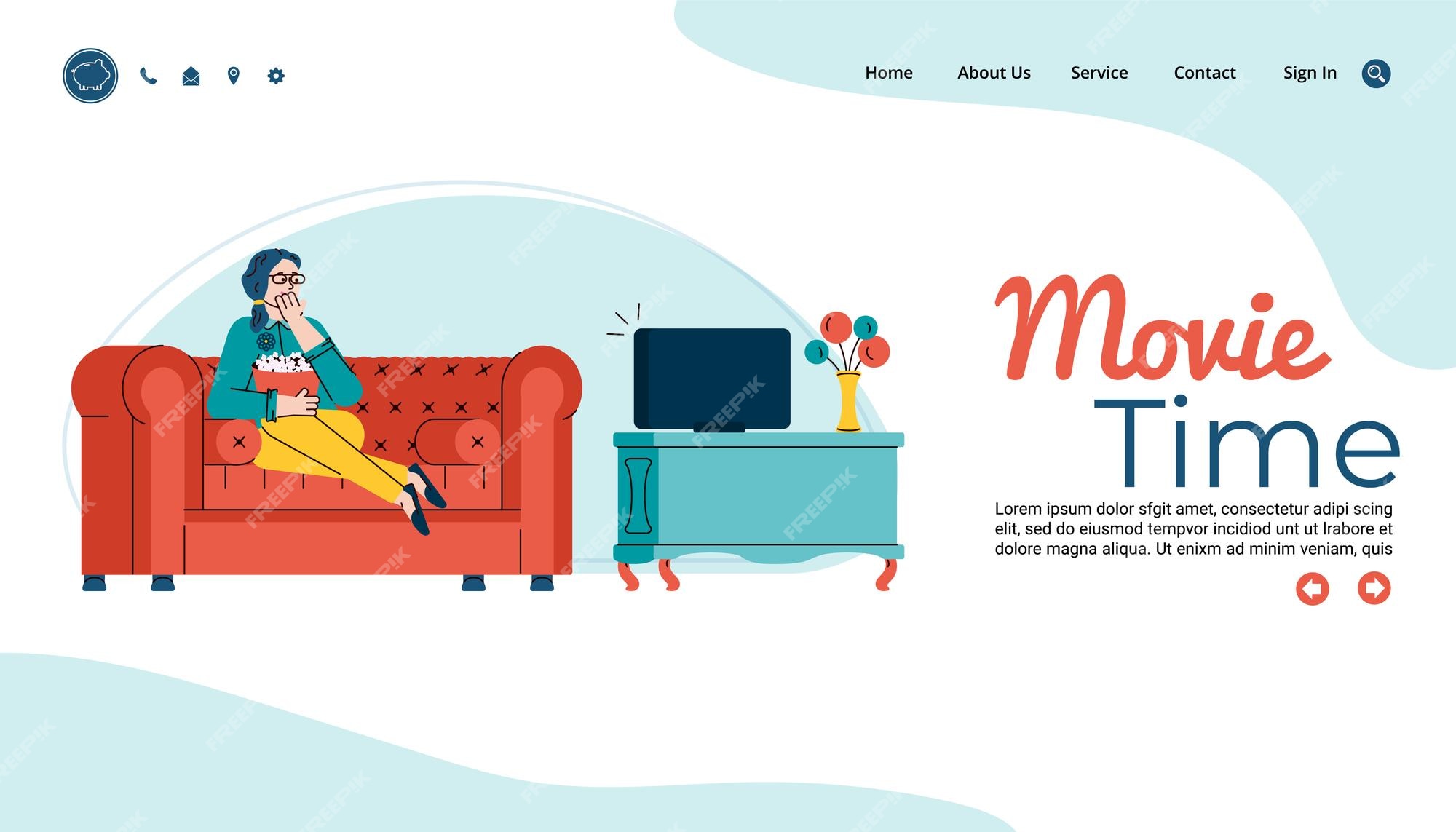 Premium Vector | Movie time website with woman watching tv at home cartoon vector illustration Premium Vector | Movie time website with woman watching tv at home cartoon vector illustration