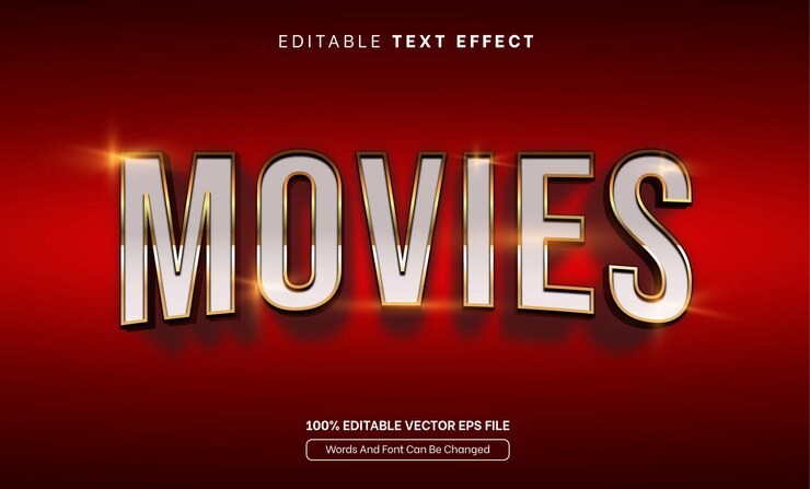 Vector movies cinema text effect 3d film movie red silver chrome gold style editable font effect