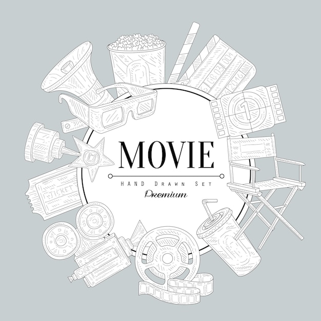 Movies vintage vector hand drawn design card