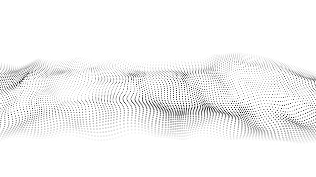 Un'onda 3d in movimento sfondo bianco futuristico con particelle nere dinamiche il concetto di big data illustrazione vettoriale del cyberspazio