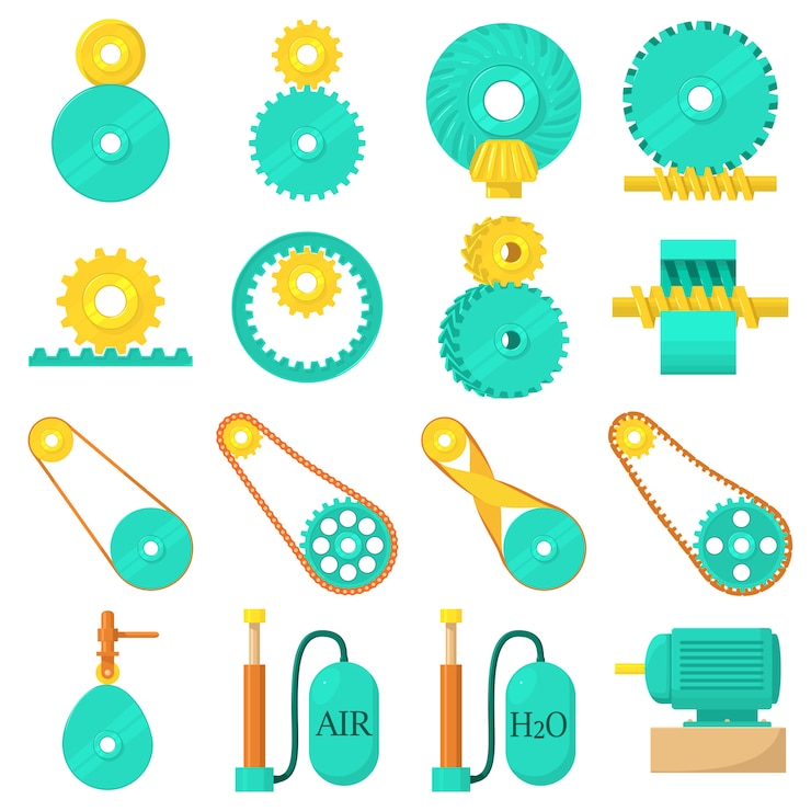 Vector moving mechanisms icons set