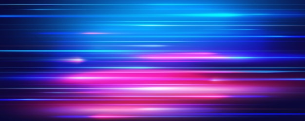 Moving neon light rays modern vector background blue and purple glowing blurry motion backdrop