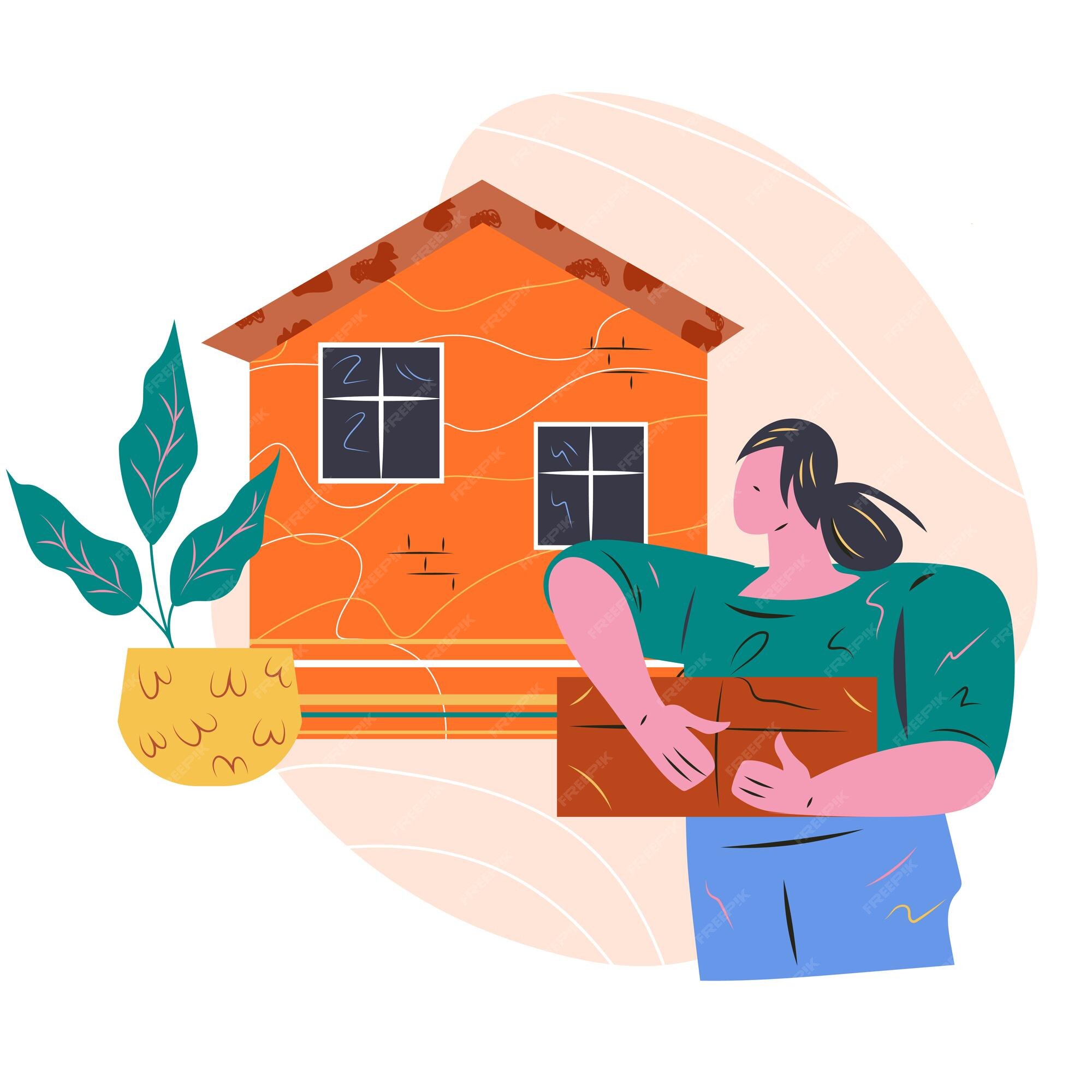 Premium Vector | Moving to a new house and relocation with cartoon woman  carrying packed goods vector