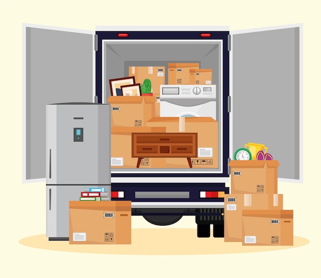 Moving objects in truck illustration