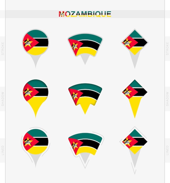 모잠비크 국기의 위치 핀 아이콘의 모잠비크 국기 세트