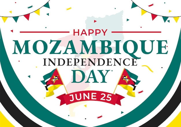 Mozambique Independence Day Vector Illustration on 25 June with Waving Flag and Ribbon