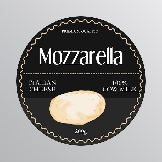 Mozzarella Kaas Label Design Hand Getekende Vectorillustratie