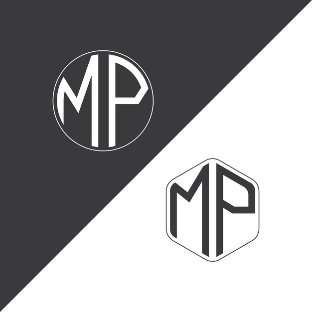 MPの最初のモノグラムロゴ 円と多角形の形状のクリエイティブなロゴデザイン