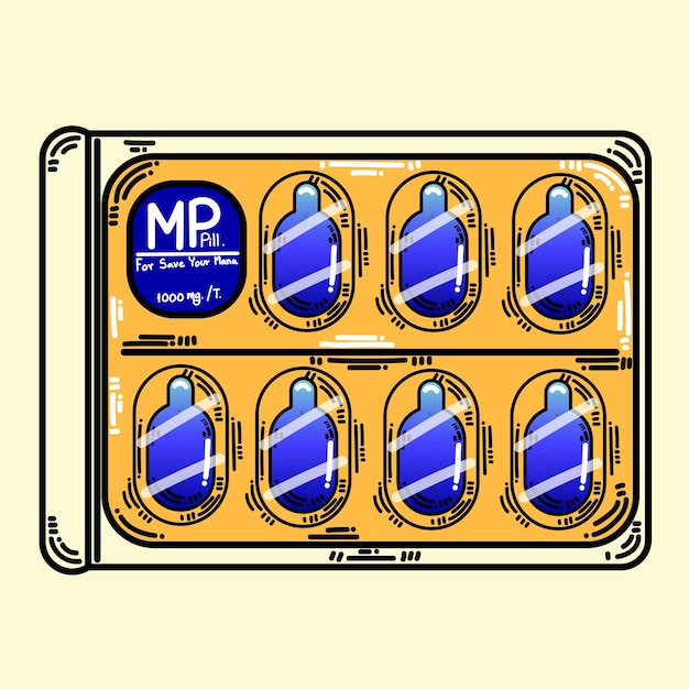 MP pills in cartoon style