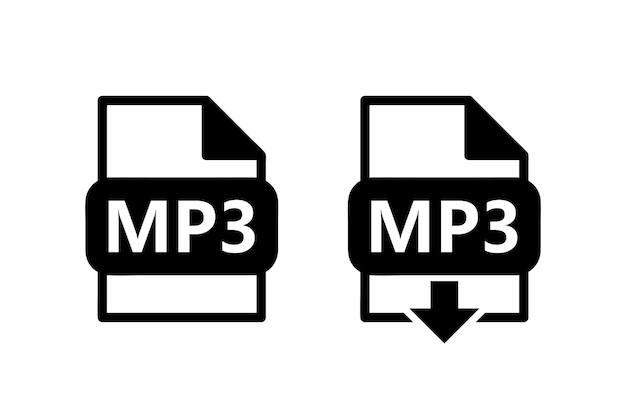 MP3 file format black icon download mp3 file sign with arrow set of two vector symbols