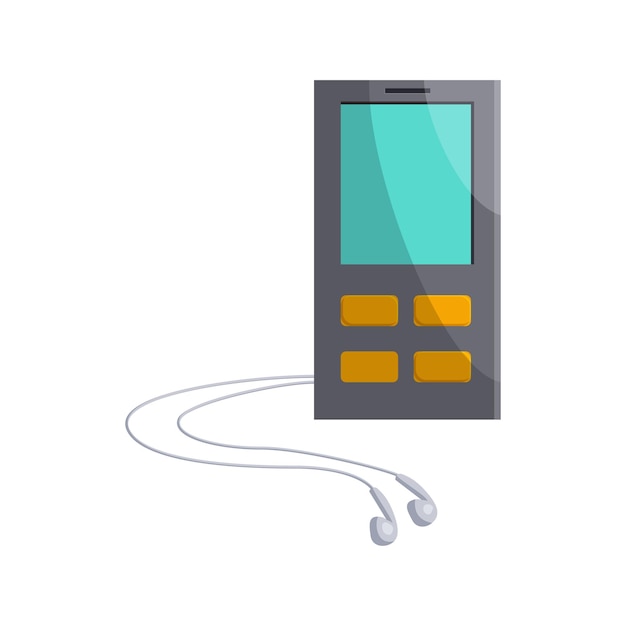Mp3 speler met koptelefoon icoon in cartoon stijl op een witte achtergrond