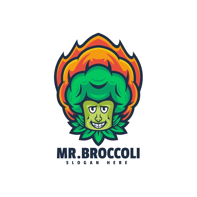 Mr broccoli mascot illustration logo design