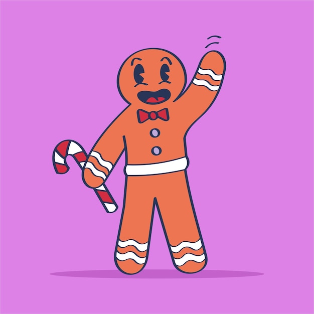 Mr Gingerbread Waving Hand Say Hello With Smile Expression Vintage Style