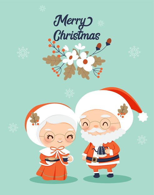 Mr. and Mrs. Claus with Flower decoration for Chirstmas Greeting card