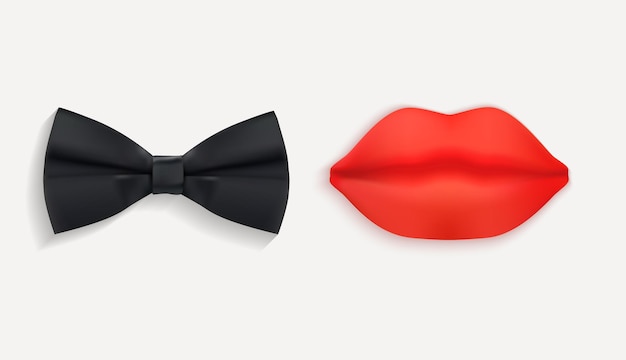 Mr. and Mrs. Sign with Black bow tie and Red Lips.