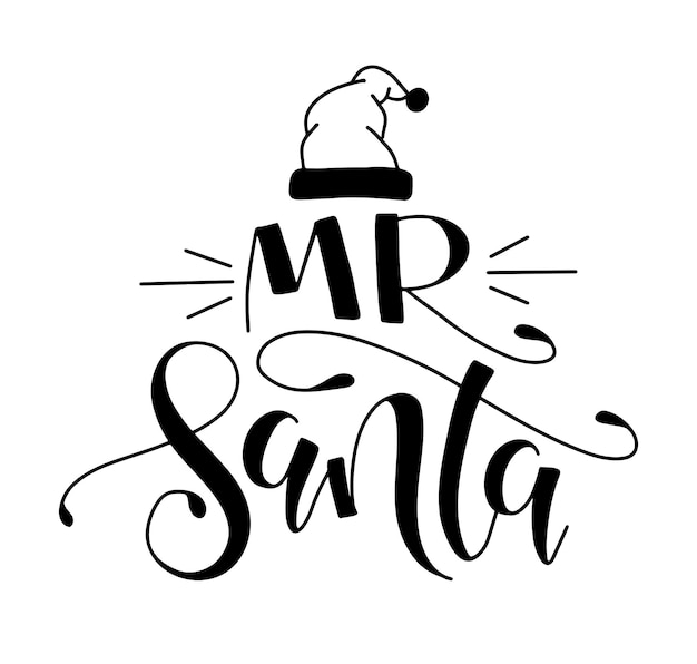 Mr santa claus black text with doodle element for new year and christmas