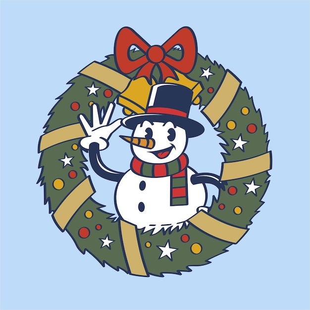 Mr Snowman Christmas Wreath Vintage Artwork