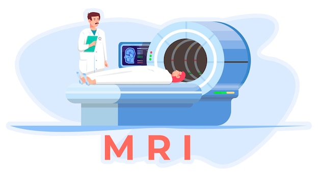 Vector mri-apparaat mri-scan magnetisch redeneren beeldvorming dokter patiënt ligt op apparaat medische apparatuur