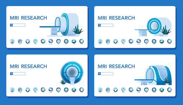 MRIクリニックのウェブサイトのコンセプト。医学研究と診断。現代の断層スキャナー。医療コンセプト。 Webバナーセット。