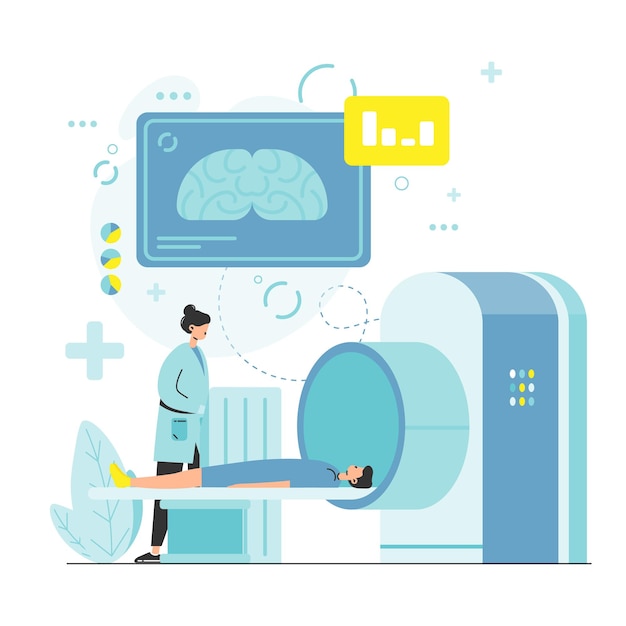 Mri exam ct scan procedure vector illustration magnetic resonance imaging mri scanner machine