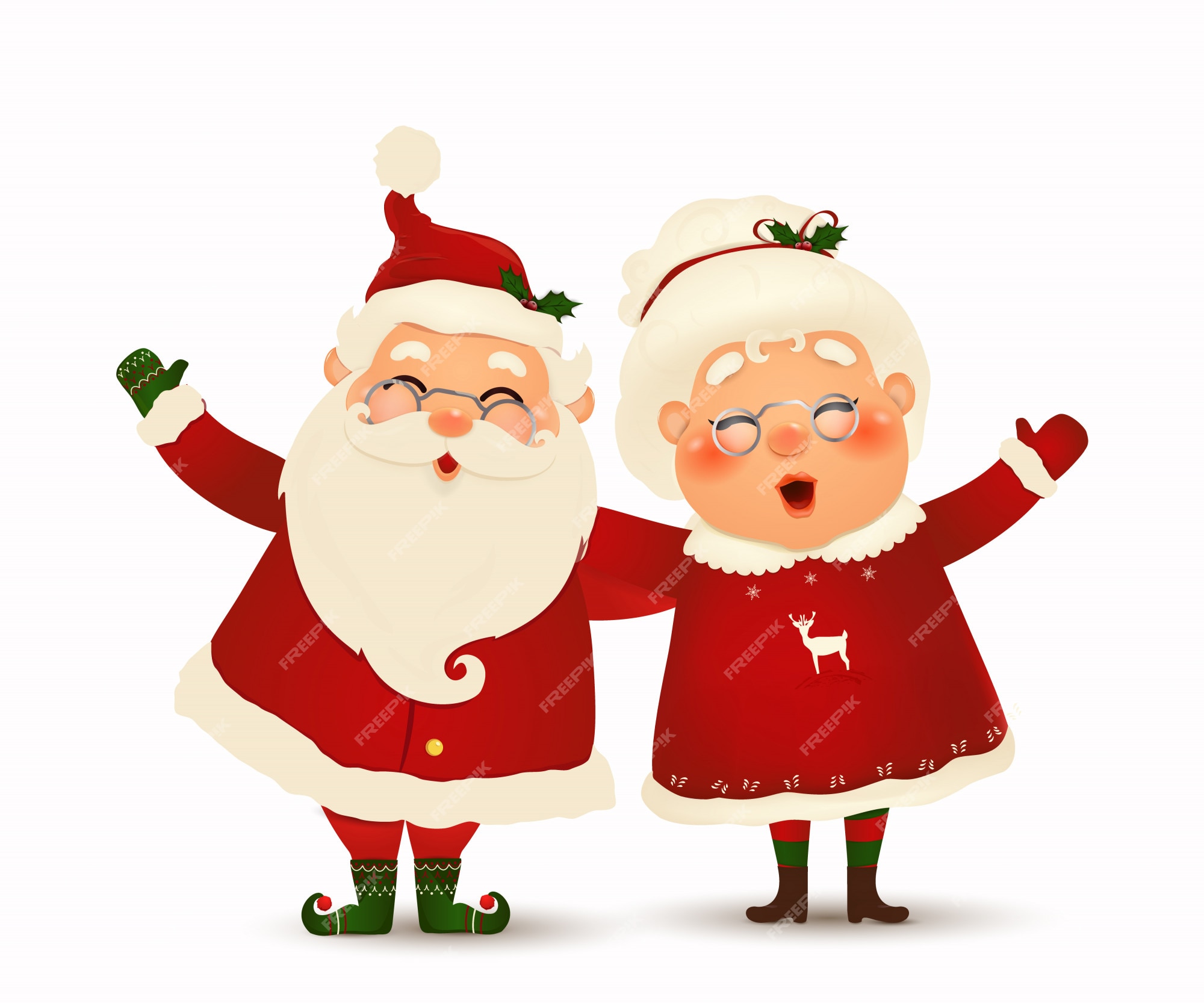 Premium Vector Mrs Claus Together Cartoon Character Of Happy Santa Claus And His Wife