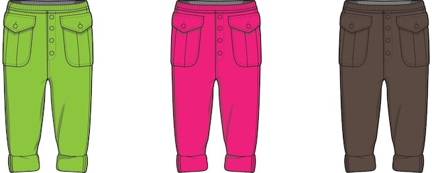 Vector msgm kids cotton sport pants flat sketch technical drawing vector illustration template