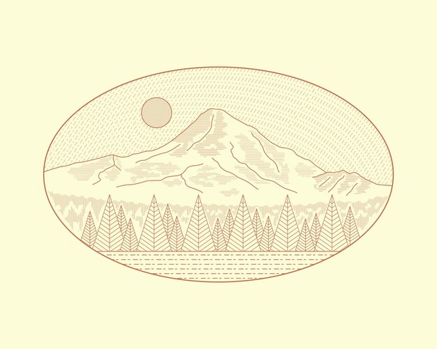 Vector mt hood oregon mono line vector illustration for t shirt patch badge design