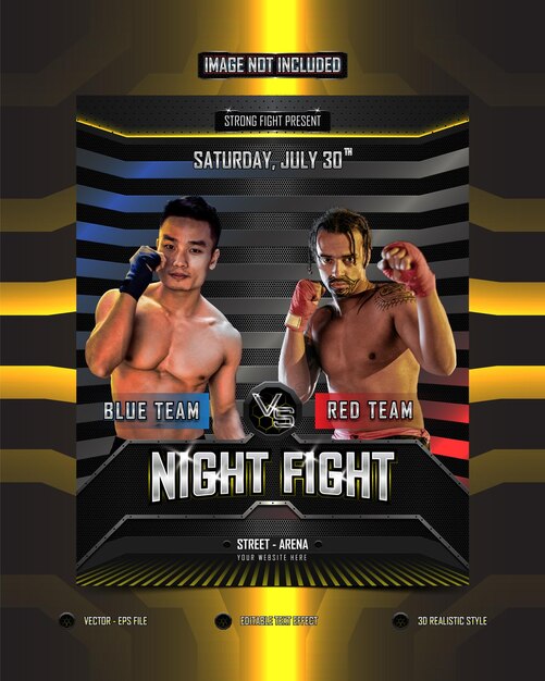 Vector muay thai and boxing fight show poster design realistic 3d metallic vertical sport background