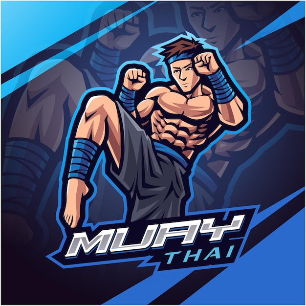 Vector muay thai esport mascot logo design