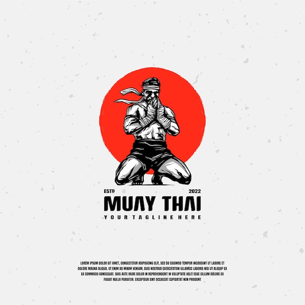 Muay thai fighter logo afbeelding premium vector