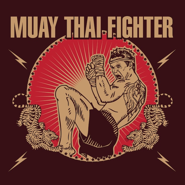 Muay thai fighters emblem style logo