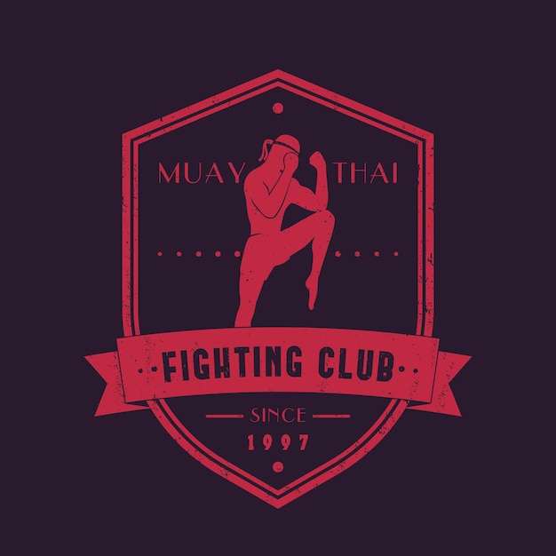 Muay Thai fighting club vintage emblem with fighter logo print vector illustration