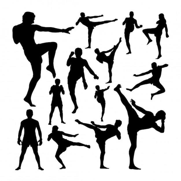 Vector muay thai martial art silhouettes