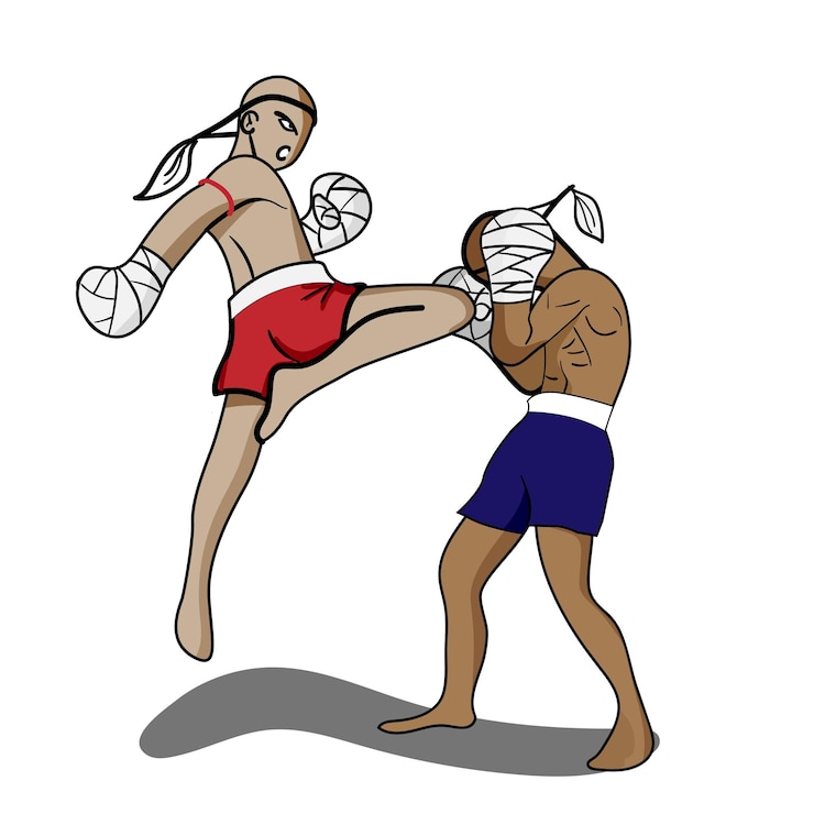 Muay thai of thai kickboksen. Vechtsport vector en illustratie