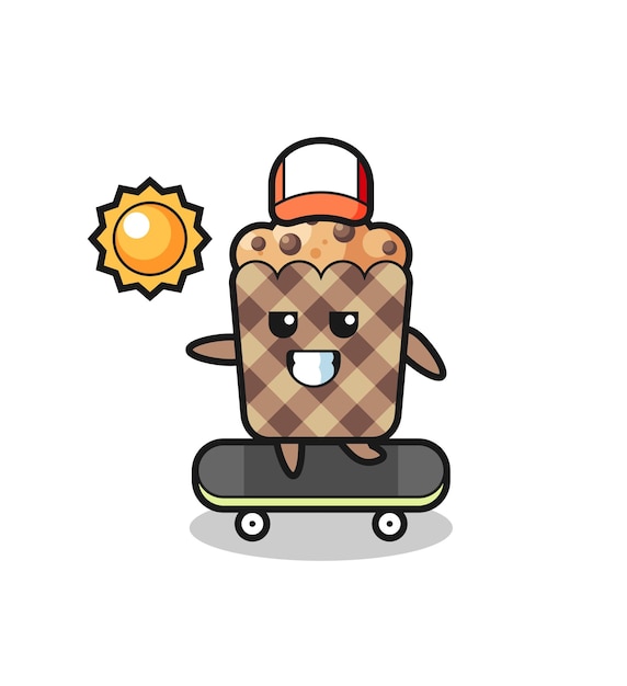 Illustrazione del personaggio del muffin cavalca uno skateboard, design carino