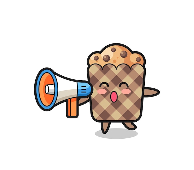 Muffin karakter illustratie met een megafoon, schattig ontwerp
