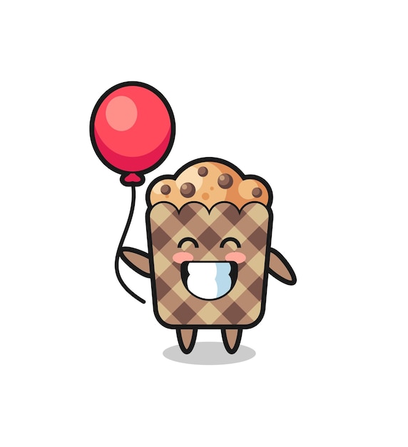 Muffin mascotte illustratie speelt ballon, schattig ontwerp