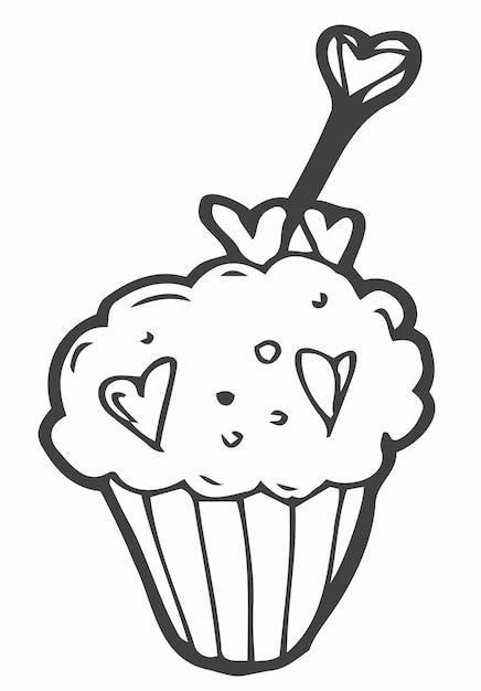 Vector muffins drawn line is not white. sketch of food. cake, cupcake