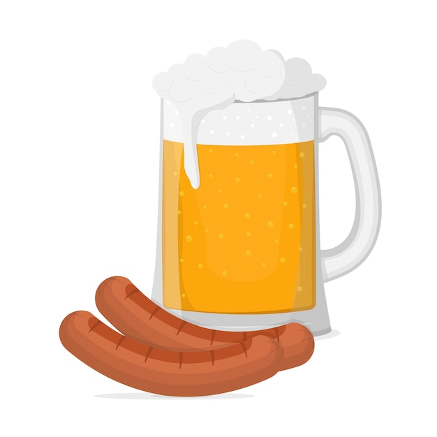 Mug of beer and grilled sausages vector illustration