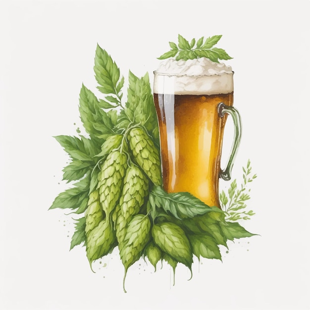 Vector mug or glass of beer with hops