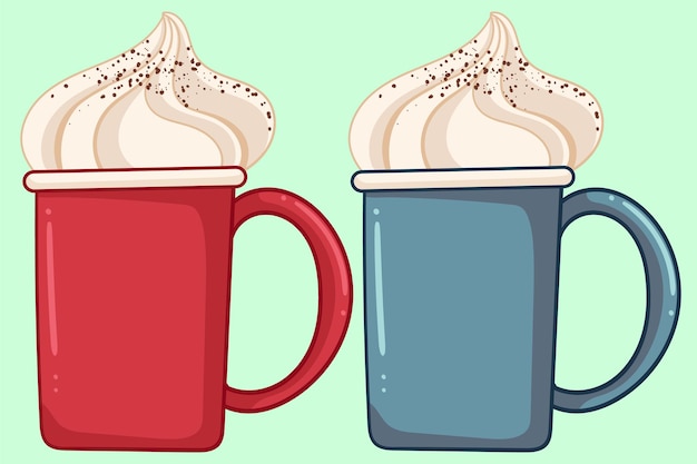 Vector mug hot chocolate with cream tasty
