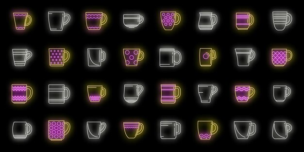 Vector mug icons set vector neon