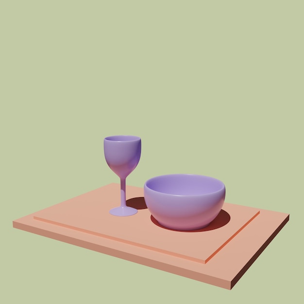 Mug and plate concept realistic 3d object cartoon style